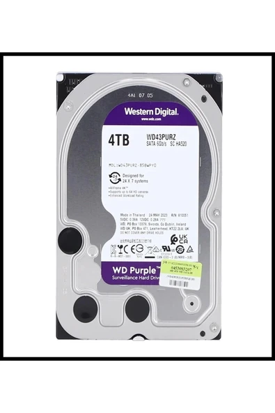 WD PURPLE, WD43PURZ, 3.5", 4TB, 256Mb, 5400 Rpm, 7/24 Güvenlik, HDD ürün görseli 1