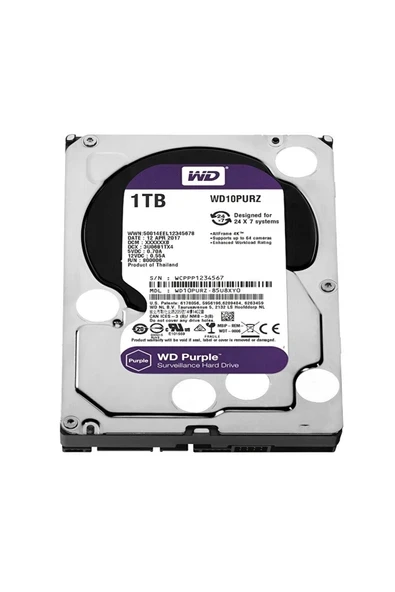 WD Purple WD10PURZ 3.5" 1TB 64MB 5400 Rpm 7/24 Güvenlik Harddisk ürün görseli 1
