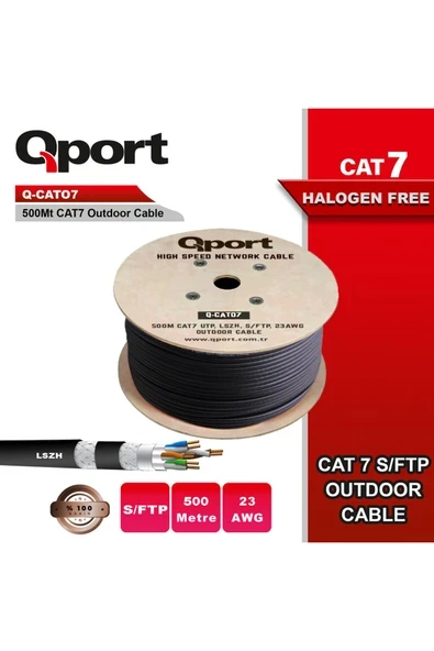 -CATO7 500M CAT7 LSOH S/FTP FULL BAKIR 23AWG SİYAH HALOGEN FREE KABLO ürün görseli 1