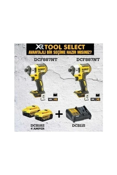 Dewalt 2 Adet DCF887NT Şarjlı Darbeli Tornavida + 2x4 Ah Akü 1 Adet Dolum Cihazı ürün görseli 1