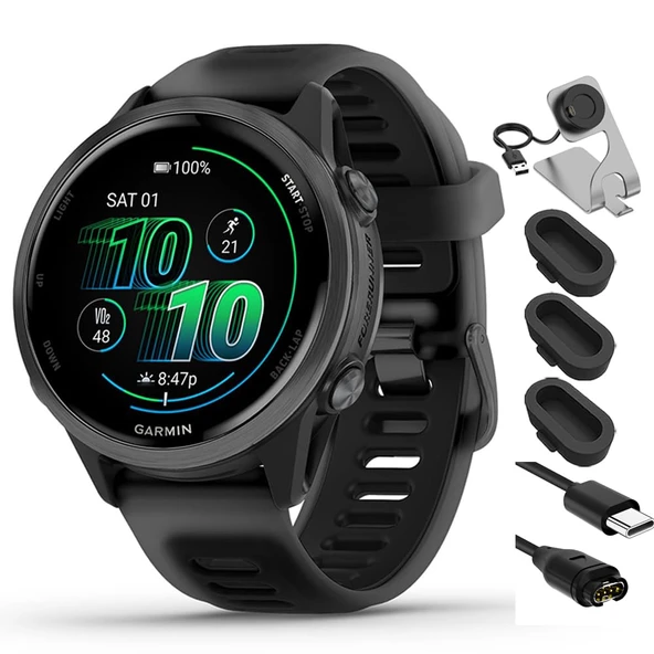Garmin 010-02970-00 Forerunner 570-42mm GPS Smartwatch alüminyum ve Black Band Sche ile Deco Essentials Şarj Dock, Silikon Cover 3 Pack ve USB Type C Şarj ve Sync Cable ürün görseli 1