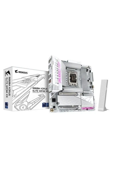 Gigabyte B860M AORUS ELITE WIFI6E ICE DDR5 9200Mhz (OC) M.2 1851p mATX Anakart ürün görseli 1