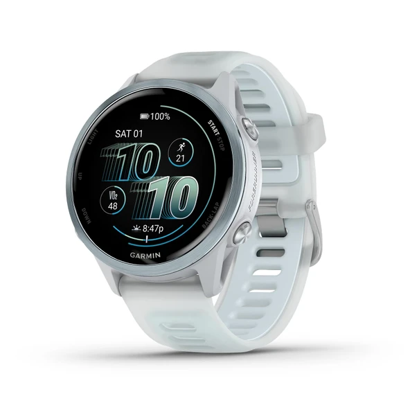 Garmin® Forerunner® 570 42mm Gelişmiş GPS Koşu ve Triatlon Akıllı Saat AMOLED Ekran Eğitim ve Kurtarma Özellikleri Yarı Saydam Beyaz Taşlı Bulut Mavisi Alüminyum ürün görseli 1