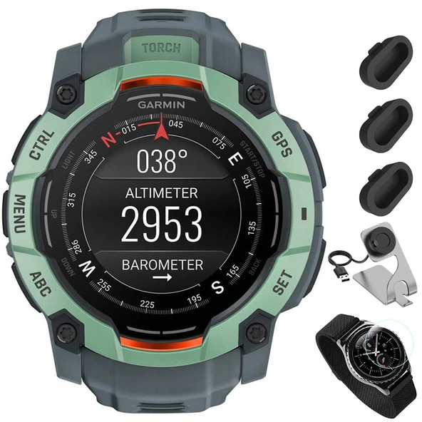 Garmin Instinct 3 50 mm Açık GPS Smartwatch, AMOLED Neo Tropic w/Twilight Band Sche with Deco Essentials Şarj Dock for Venu 3 + Silikon Dust Cover + Round Tempered Glass Ekran Koruyucu ürün görseli 1