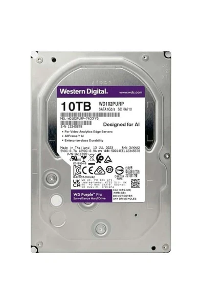 10TB PURPLE PRO WD102PURP 512MB 7200RPM SATA-3 GÜVENLİK DİSKİ ürün görseli 1