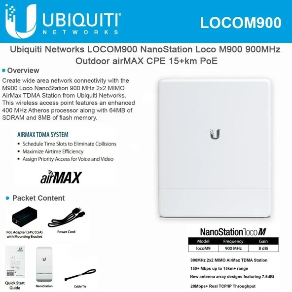 Ubiquiti Nano İstasyonu M900 Loco 900MHz MIMO Air-Max TDMA İstasyonu ürün görseli 1