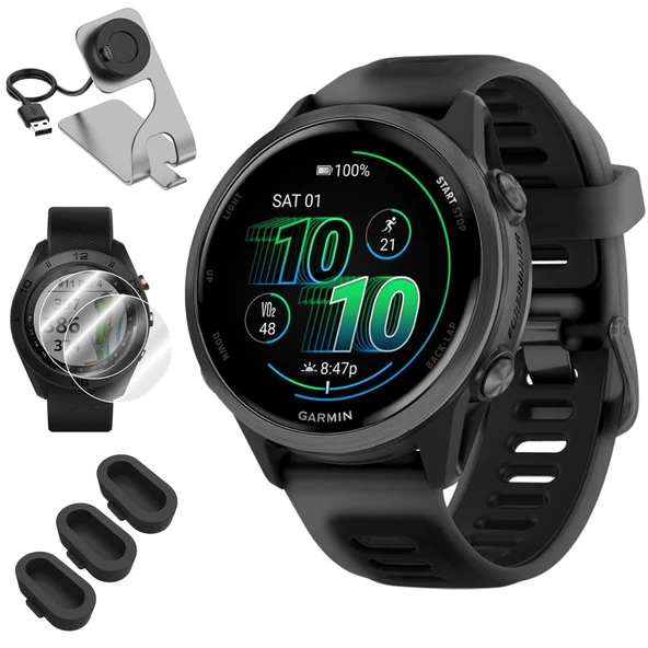 Garmin 010-02970-00 Forerunner 570 42mm GPS Smartwatch, alüminyum ve Black Band Sche ile Deco Essentials Şarj Dock, 3X Silikon Toz Kapak ve 2X 1.2 inç Ekran Koruyucu ürün görseli 1