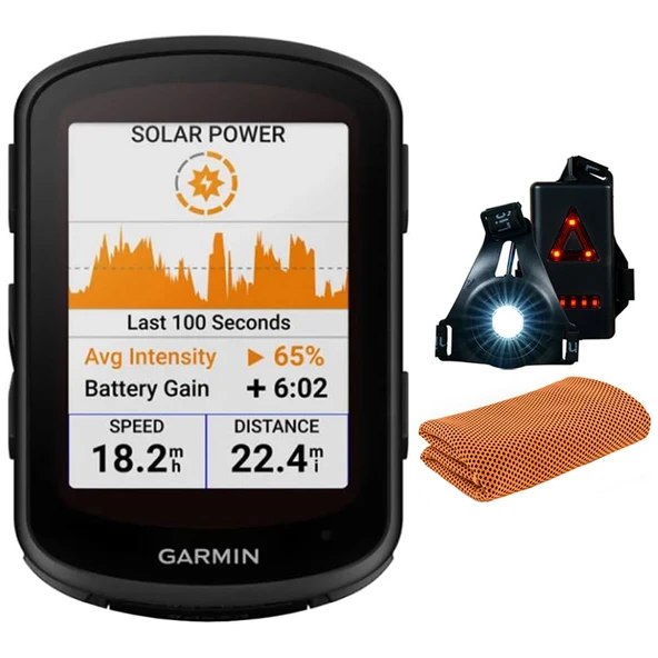Garmin 010-02695-20 Edge 840 Solar, Compact GPS Bisiklet Bilgisayarı, Cihaz Sadece | Resmi ABD Ortak Modeli | Spor Havlusu ve Deco Essentials Giyimable Commuter and Front Safety Light Light ürün görseli 1