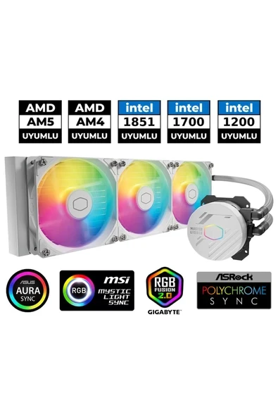 Masterlıquıd 360L Core Argb Beyaz Argb 360MM Işlemci Sıvı Soğutucu ürün görseli 1