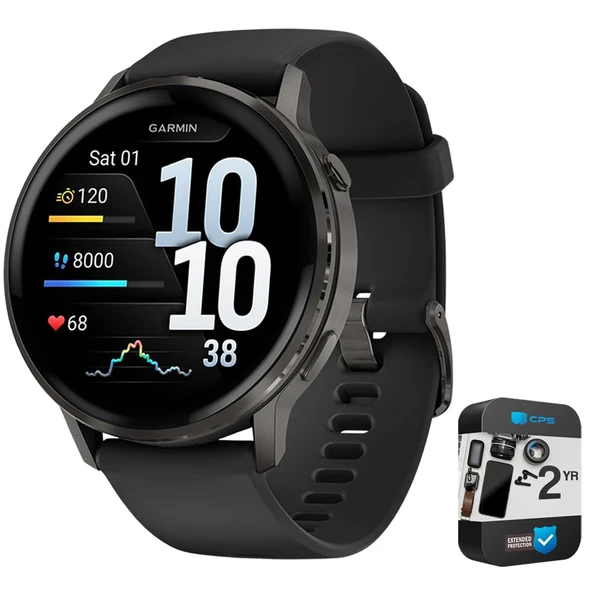 Garmin 010-03014-00 Venu 4, 45 mm Sağlık ve Fitness GPS Smartwatch, Slate with Black Silikon Band Sche with 2 YR CPS Geliştirilmiş Koruma Paketi ürün görseli 1