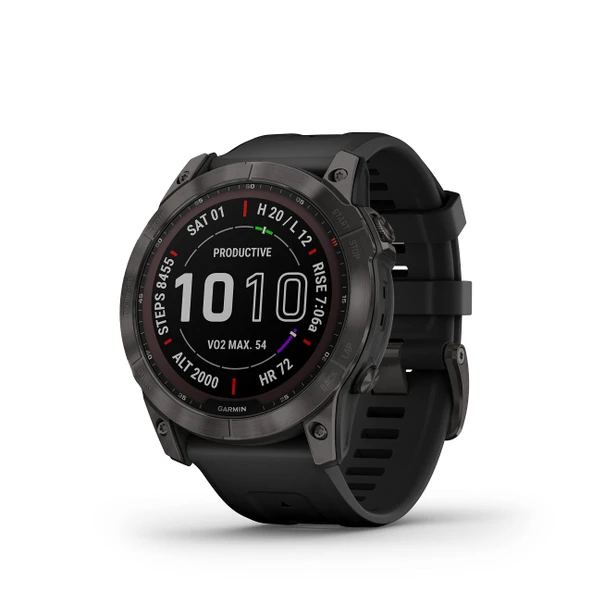 Garmin Fenix 7X Sapphire Solar, Larger Adventure smartwatch, Solar Şarj Gürültüleri ile Rugged Outdoor Watch with GPS, Touch, Wellness Özellikler, Karbon Gray DLC ürün görseli 1
