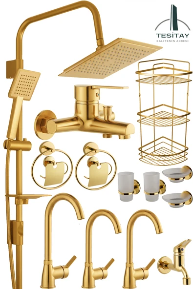 Lüks Banyo Lavabo Mutfak Bataryası Robot Duş Takımı Aksesuarlar Gold Renk ürün görseli 1