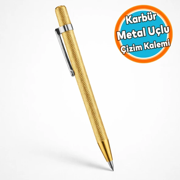 Karbür Uçlu Metal Çizim Kalemi Altın Sarısı 14 cm Profesyonel Çizici Mermer Ahşap Metal (1 Adet) ürün görseli 1