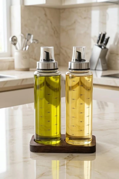Bambum Nero 3 Parça Standlı Borosilikat Yağdanlık Yağlık - Sirkelik Seti 500 ml ürün görseli 1