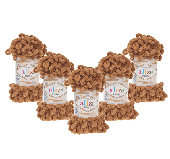 Puffy El Örgü Ipliği 5'li Paket - 179 Deve Tüyü - 100 Gr. 9 Mt. Parmak Örgü Ipi- Battaniye ve Bebek Örgülerine Uygun ürün görseli 1