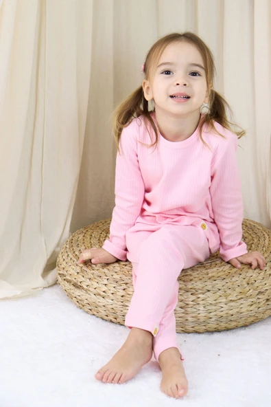 Basic Fitilli İnterlok Kumaş %100 Pamuk 1-5 Yaş Beyaz Bebek Pijama Takımı ürün görseli 1