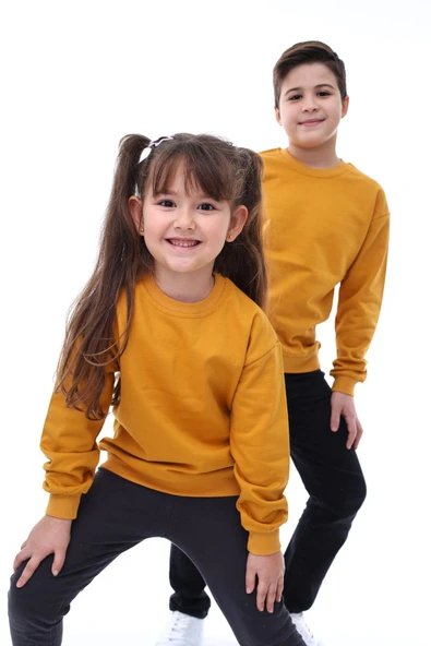 Basic Bisiklet Yaka Şardonlu Çocuk Sweatshirt 3-12 Yaş ürün görseli 1