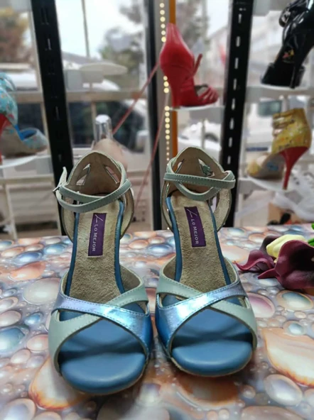 Aqua Peri Çapraz Bantlı Işıltılı  TANGO DANS VE SALON AYAKKABISI 8,5 CM 13 PONT KADEH TOPUK ürün görseli 1