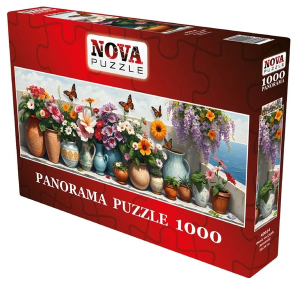 Nova Puzzle 1000 Parça Deniz ve Çiçek Armonisi Panorama Puzzle - Çiçekli Balkon ürün görseli 1