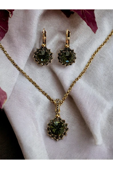 Black Diamond Kristal Taşlı Güneş Figür Kolye ve Küpe Seti ürün görseli 1
