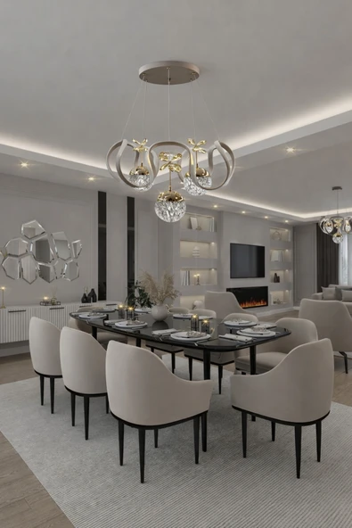 KAFKAS Elegance cappuccino Avize  3'lü kristal küre Tasarım ürün görseli 1