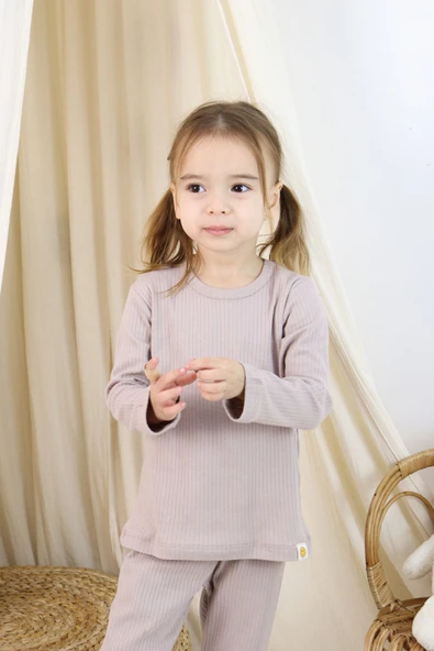 Basic Fitilli İnterlok Kumaş %100 Pamuk 1-5 Yaş Beyaz Bebek Pijama Takımı ürün görseli 1