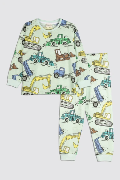 Ekskavatör Desenli %100 Pamuk Erkek Çocuk Pijama Takımı ürün görseli 1