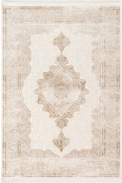 Look Classıc LK005B Çerçeveli Krem Bej Klasik Desen Akrilik Dokuma Taban Tozuaz Oturma Odası Halısı 100 X 300 KREM-BEJ ürün görseli 1