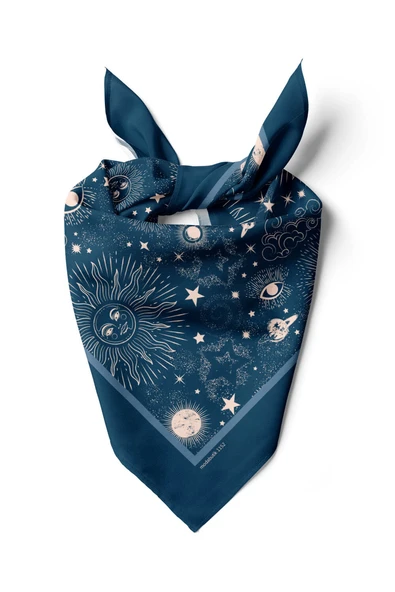 F37 Kadın Lacivert Beyaz Moon Desenli Bandana DG1152 ürün görseli 1