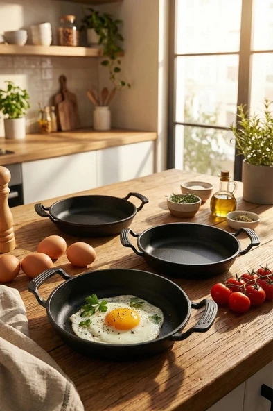 Lines 3 Lü Granit Döküm Sahan Seti 18+20+22 Cm ürün görseli 1