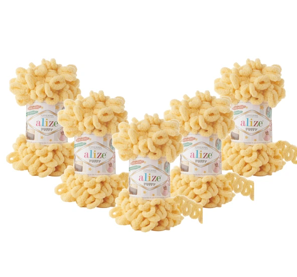 Puffy El Örgü Ipliği 5'li Paket - 509 Limon - 100 Gr. 9 Mt. Parmak Örgü Ipi- Battaniye ve Bebek Örgülerine Uygun ürün görseli 1