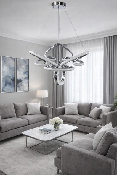 KAFKAS gümüş taç kristal halkalı modern LED avize ürün görseli 1