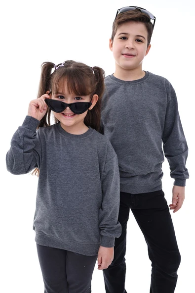 Basic Bisiklet Yaka Şardonlu Çocuk Sweatshirt 3-12 Yaş - Resim 2