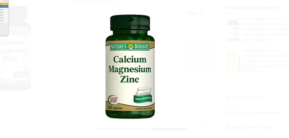 NATURES BOUNTY CALCİUM MAGNESİUM ZİNC WİTH VİTAMİN D3 ürün görseli 1