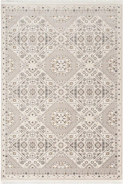 Look Classıc LK002G Geometrik Desen Krem Gri Akrilik Yumuşak Tozuaz Dokuma Taban Salon Halısı 80 X 150 KREM-GRI ürün görseli 1