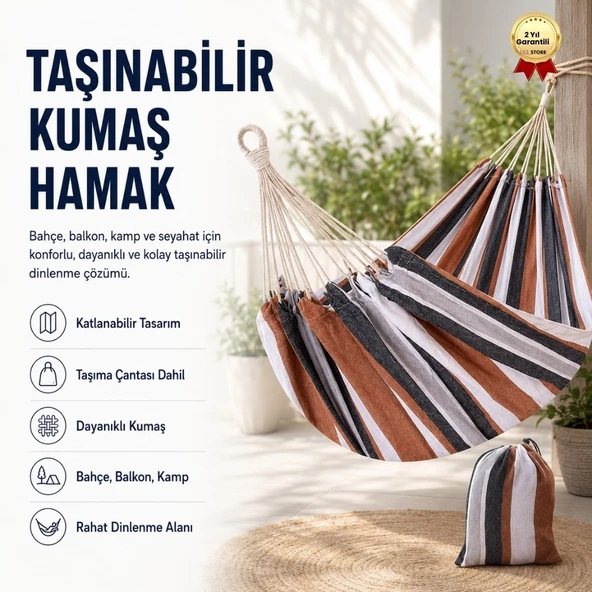 Taşınabilir Katlanabilir Kumaş Hamak – Bahçe, Balkon, Kamp ve Seyahat İçin Dayanıklı Dinlenme Hamak + Taşıma Çantası ürün görseli 1