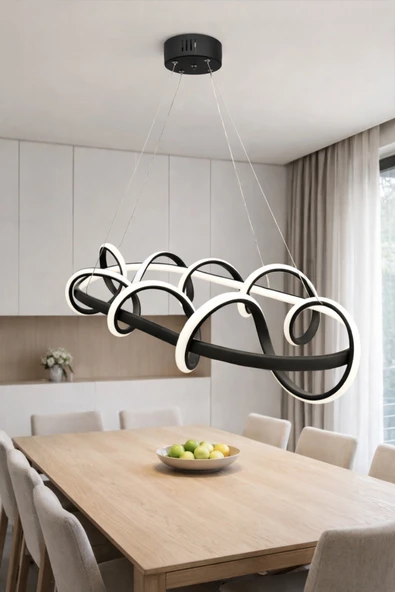 KAFKAS Wave Siyah Lineer LED Avize Modern Yemek Masası & Ada Üstü ürün görseli 1