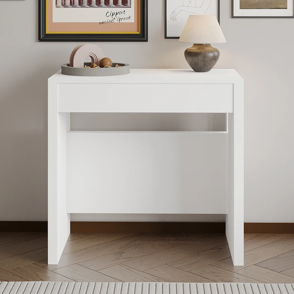 İnarch Dizayn Nivo Modüler Açılır Yemek Masası – Modern Dresuar & Çok Amaçlı Masa,Kapalı 44 cm - Açık 116 cm  Beyaz ürün görseli 1