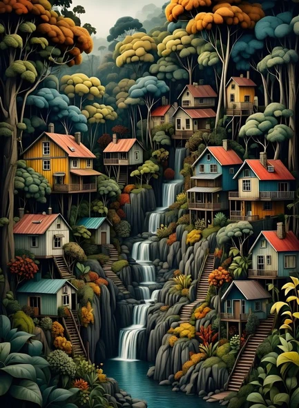 Nova Puzzle 1000 Parça Ağaçların Gölgesindeki Huzur Puzzle - Ağaçlar Arasındaki Evler ürün görseli 1