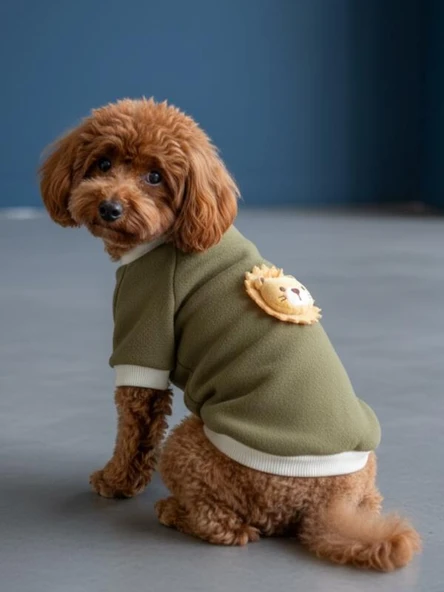 Minik Aslan Köpek Sweatshirt – Haki ürün görseli 1