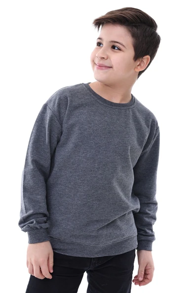 Basic Bisiklet Yaka Şardonlu Çocuk Sweatshirt 3-12 Yaş ürün görseli 1