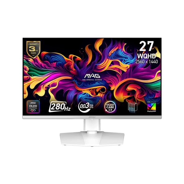 MSI 26.5 MAG 272QPW QD-OLED X28 2560x1440 WQHD FLAT 280HZ 0.03MS FREESYNC PREMIUM PRO BEYAZ ürün görseli 1