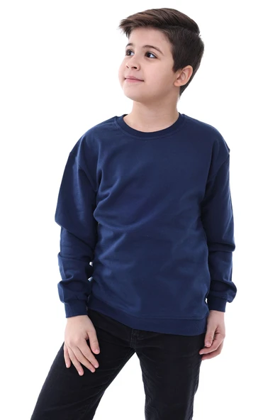 Basic Bisiklet Yaka Şardonlu Çocuk Sweatshirt 3-12 Yaş ürün görseli 1