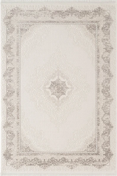 Look Classıc LK004G Çerçeveli Krem Klasik Desen Akrilik Dokuma Taban Tozuaz Oturma Odası Halısı 80 X 150 KREM ürün görseli 1