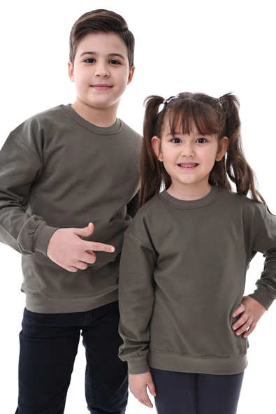 Basic Bisiklet Yaka Şardonlu Çocuk Sweatshirt 3-12 Yaş - Resim 2