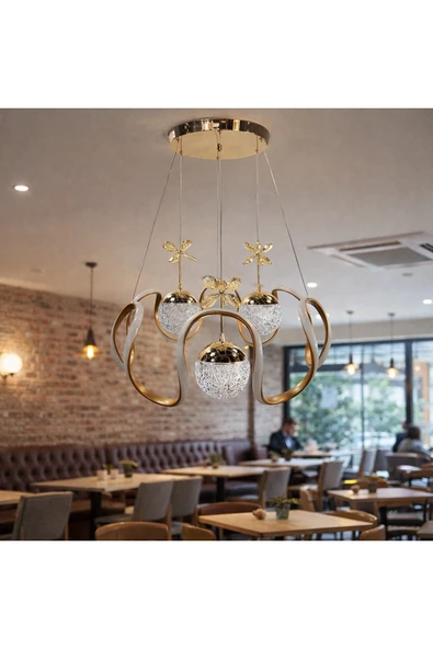 KAFKAS Papillon tarçın Kristal Sarkıt Avize  3lü kristal Küre Modern Tasarım ürün görseli 1