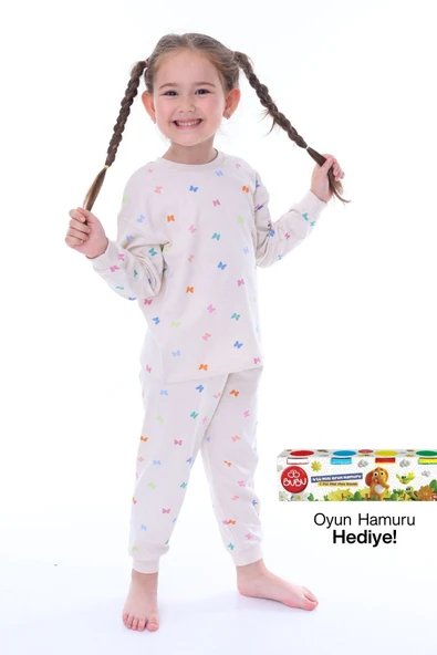 Renkli Kelebekler Kız Çocuk Pijama Takımı ürün görseli 1