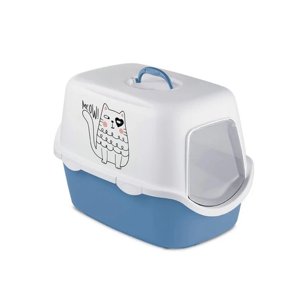 Stefanplast Griffe Baskılı Kapalı Kedi Tuvaleti Mavi/Beyaz ürün görseli 1
