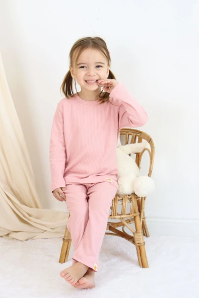 Basic Fitilli İnterlok Kumaş %100 Pamuk 1-5 Yaş Beyaz Bebek Pijama Takımı ürün görseli 1