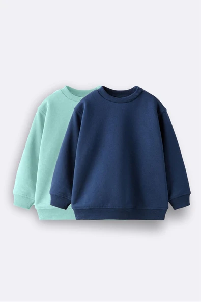 2'li Basic Şardonlu Çocuk Sweatshirt 3-10 Yaş Hardal-Antrasit ürün görseli 1